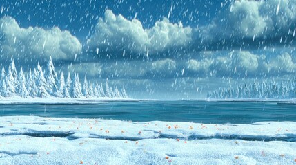 Winter landscape, snow, and ice