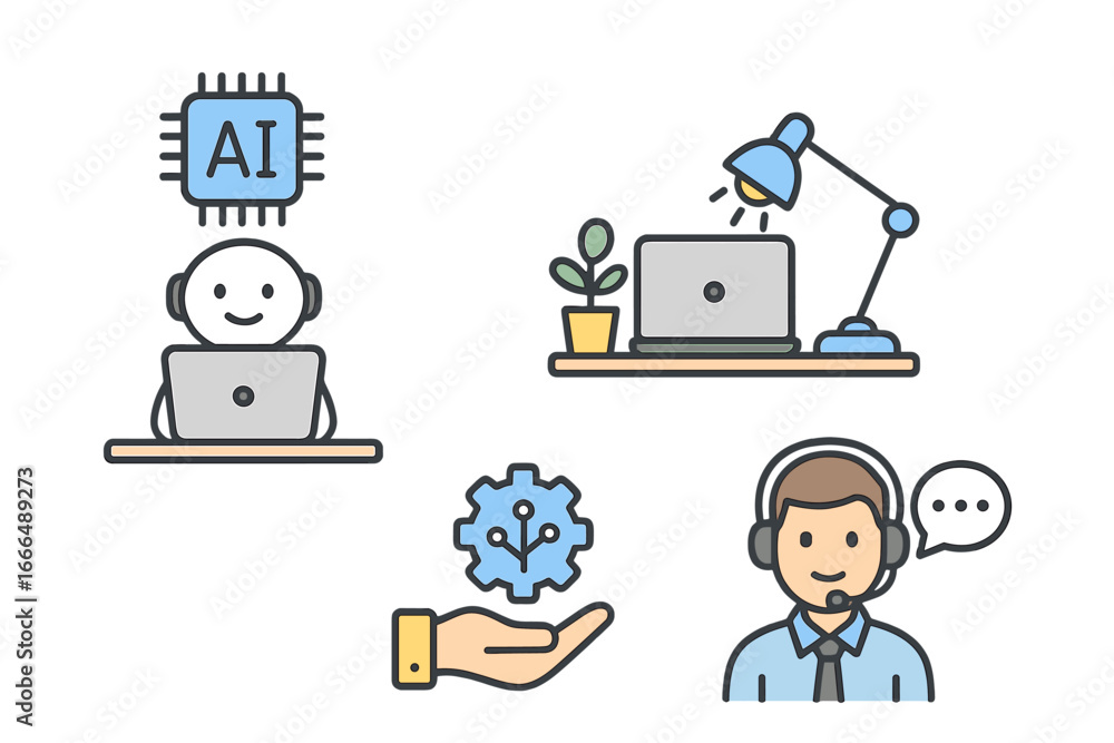 Poster ai chatbot and human operator for customer service. artificial intelligence versus human support. ve