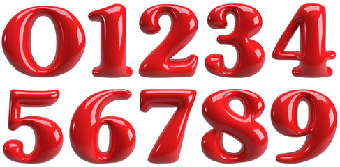 set of 3d rendering red number	