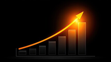 Bright, glowing orange upward trend graph on black background
