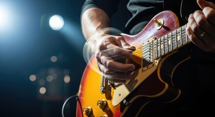 Obraz premium Playing an electric guitar musical performance and entertainment