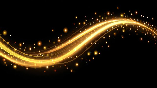 Gold, glowing, wavy, light trails, sparkling, abstract background - Powered by Adobe