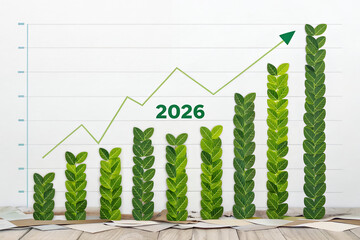 Eco data 2026 digital analytics chart made of leaves showing sustainability goals
