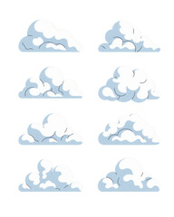 Fototapeta premium Set of eight cartoon clouds isolated on transparent background, perfect for weather illustrations and graphic designs with a dreamy, fluffy feel