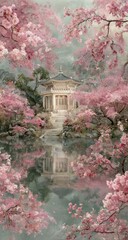 A serene Japanese garden in spring