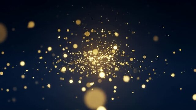 Twinkling Golden Particles Sparkle and Float on Dark Background: Elegant, Festive Stock Footage