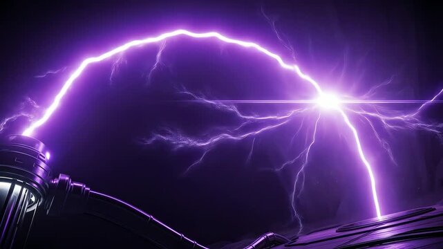 Electric Purple Dynamic Lightning Strikes in a Futuristic Setting.