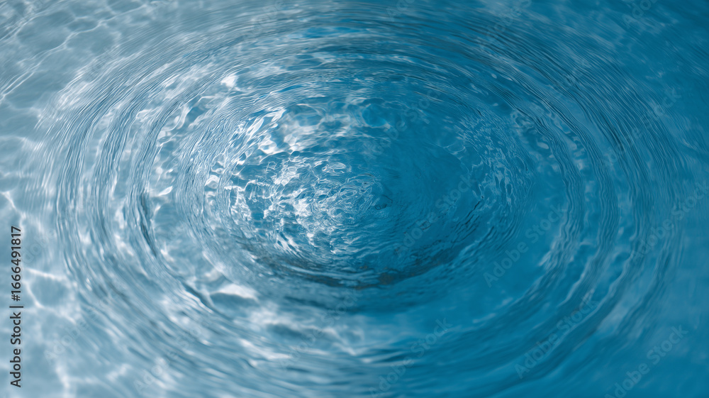 Poster overhead view of blue water ripples spreading in concentric circles, creating calm and tranquil abst