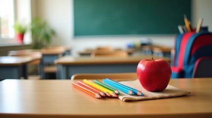 apple and pencils over a table in a school environment