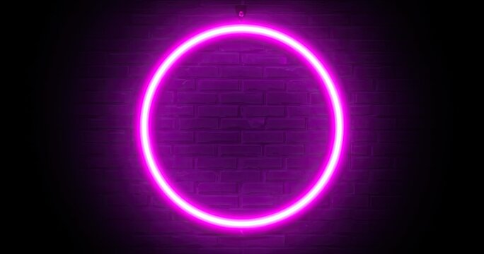 Neon pink circle on dark brick wall - Powered by Adobe