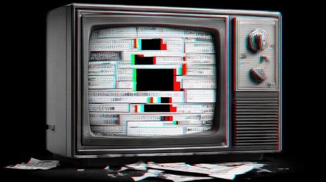 Vintage TV with distorted, fragmented screen and debris - Powered by Adobe