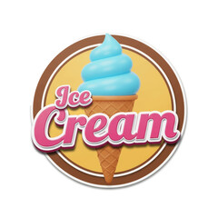Illustration of an ice cream cone with blue ice cream in a brown and yellow circle.