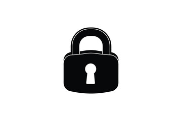 A black and white illustration of a padlock with a keyhole silhouette