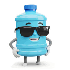A cool cartoon water bottle character wearing sunglasses and smiling confidently.
