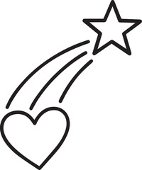 Star and Heart Icon: An artistic representation of a shooting star with heart shape to express affection, aspirations, dreams. 