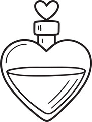 Heart-shaped Bottle: A hand-drawn illustration shows an adorable heart-shaped bottle. It filled with a liquid inside and crowned with a delightful heart stopper.