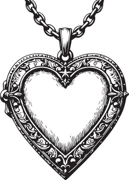 Ornate Heart Locket: An exquisitely detailed vintage locket in the shape of a heart, suspended by a delicate chain, radiates timeless elegance and romance.