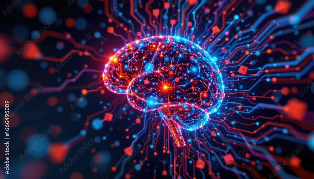 Poster futuristic concept of brain with digital connections representing artificial intelligence and techno