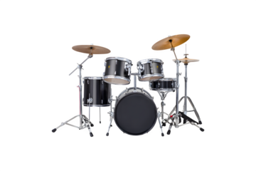 A black drum kit set featuring various percussion instruments
