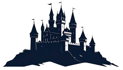 Obraz premium Silhouette of a Majestic Medieval Castle on a Hilltop.