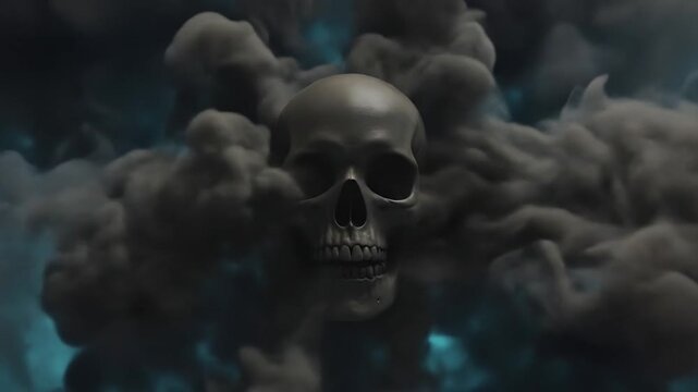 Spooky smoky skull in dark clouds with horror theme representing anxiety, fear, and Halloween atmosphere