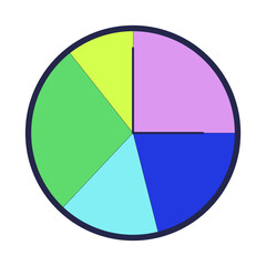 Fototapeta premium Colorful circular clock with five segments 2D cartoon object. Creative time visualization. Wall clockface data analysis isolated element flat vector clip art on white. Spot illustration
