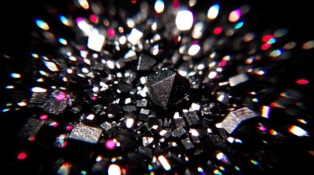Abstract, geometric, dark crystals explode