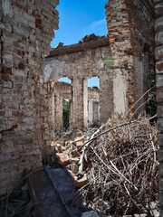 ruined street and destroyed houses the city war in Ukraine