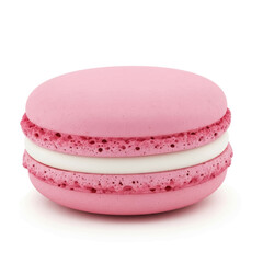 A vibrant closeup of colorful French macaroons, a delicious and traditional sweet dessert pastry, isolated on a white background