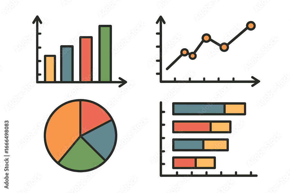Aufkleber set of charts and graphs for data visualization and analysis. hand drawn vector infographic elements