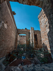 ruined street and destroyed houses the city war in Ukraine