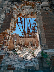ruined street and destroyed houses the city war in Ukraine