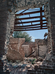 ruined street and destroyed houses the city war in Ukraine