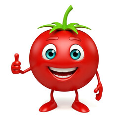 Fototapeta premium Happy and healthy red tomato fruit character with a smile holds a sign