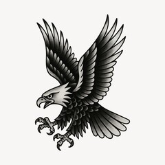 Fototapeta premium Bold monochrome eagle tattoo illustration.