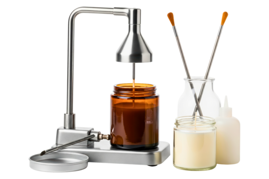 Laboratory penetrometer measuring wax viscosity for candle making isolated on a transparent background