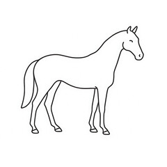 Outline of a horse standing, single line drawing, minimal detail on white background