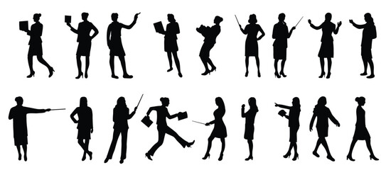  set of illustrations of female teacher silhouettes