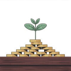 A visual representation of financial growth, with coins forming a base for a growing plant.