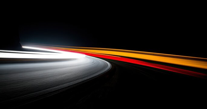 Racing track at night, light trails