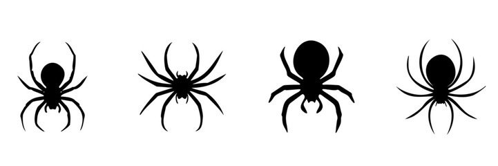 vector illustration set of halloween spider silhouette,Silhouette of a spider hanging from a web, halloween vector on tranparent background