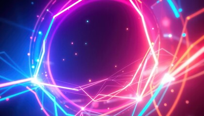 Fototapeta premium Vibrant abstract background with glowing neon lines and dots, creating a dynamic digital network for technology, science, or gaming concepts. Ideal for modern design.