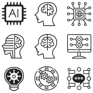 Adobe IllustratArtificial intelligence icons set, AI brain and technology symbols
or Artwork