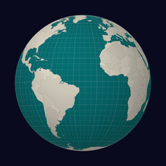 Kiribati on the map. Globe centered to Kiribati. Country location on the world map. Teal Pale Mint color palette. Globe with countries, meridians and parallels. Creative vector illustration.
