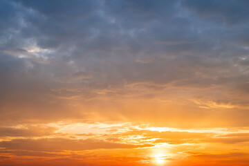 Beautiful , luxury soft gradient orange gold clouds and sunlight on the blue sky perfect for the background, take in evening,Twilight, Large size, high definition landscape photo