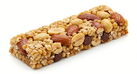 A wholesome snack bar brimming with oats and an array of nuts, perfect for an energy boost any time of the day.