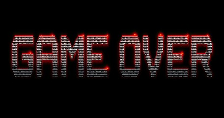 Retro "Game Over" text with red glowing pixels