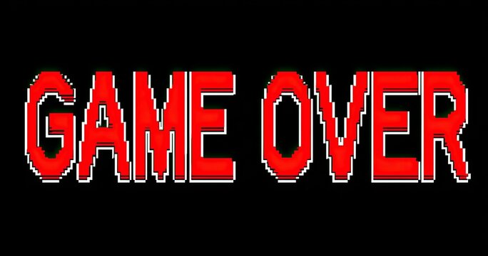 Pixelated red "GAME OVER" text on black - Powered by Adobe