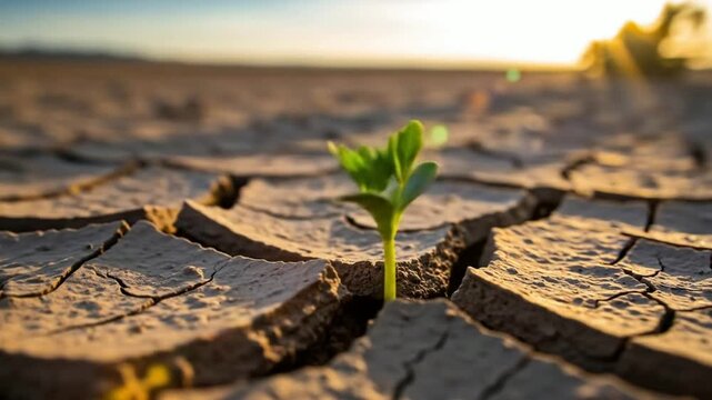 Rising Sprout Breaking Through Cracked Earth: Hopeful, Inspiring, 4K Stock Footage