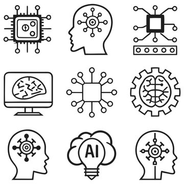 Adobe IllustratArtificial intelligence icons set, AI brain and technology symbols
or Artwork
